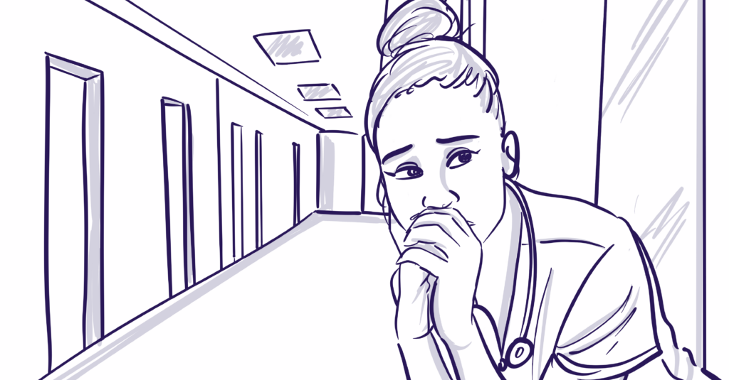 sketch of a nurse in hallway