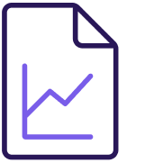 A stylized icon of a document with a purple, upward-trending line graph on it, using simple lines and curves. The top right corner of the document is folded down. The icon has a clean and modern look, suggesting analytics or data representation.